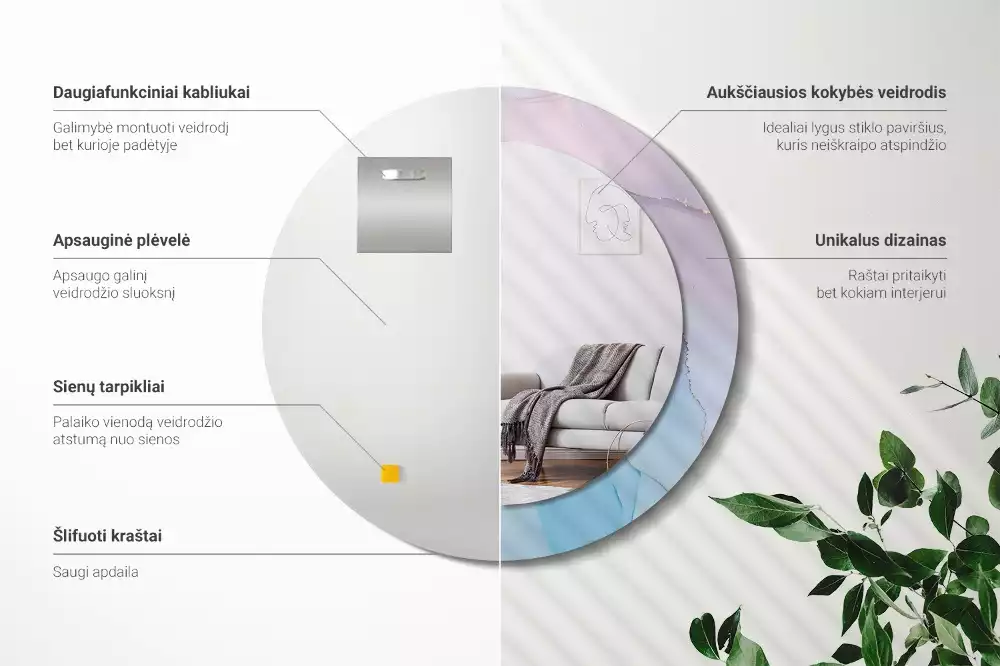 Rund spegel med tryckt ram Marmor stil