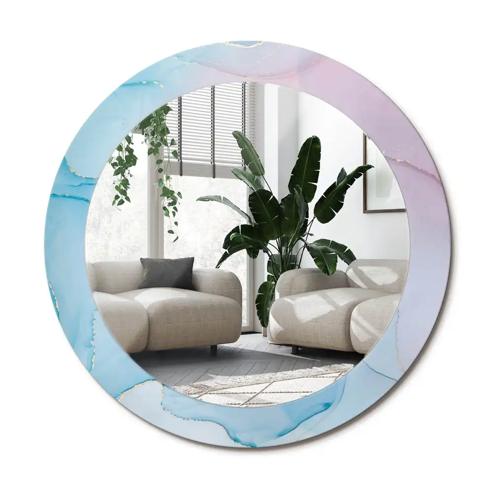 Rund spegel med tryckt ram Marmor stil