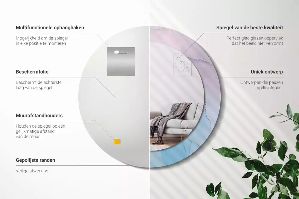 Rund spegel med tryckt ram Marmor stil