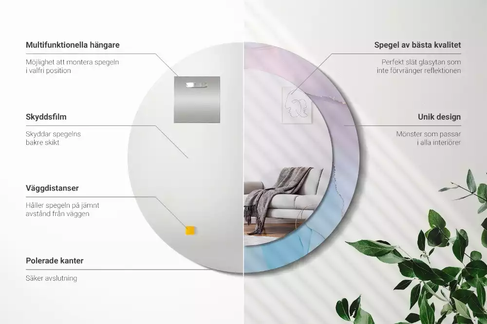 Rund spegel med tryckt ram Marmor stil