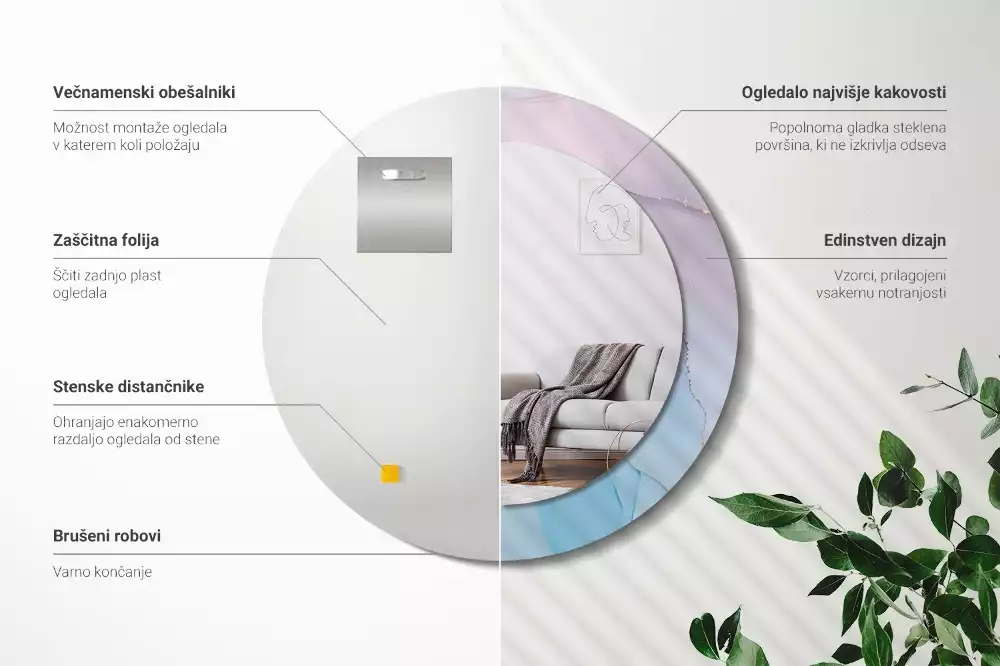 Rund spegel med tryckt ram Marmor stil