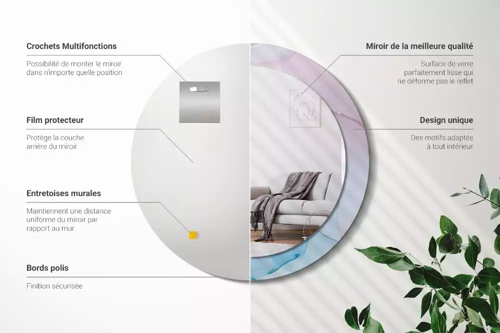 Rund spegel med tryckt ram Marmor stil