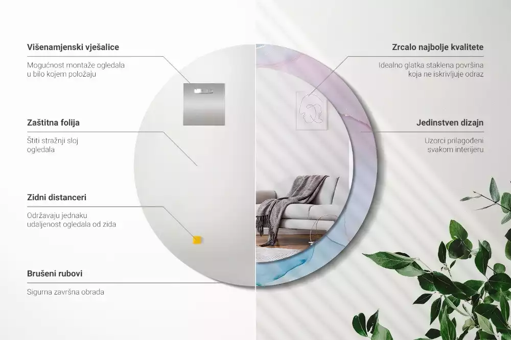 Rund spegel med tryckt ram Marmor stil