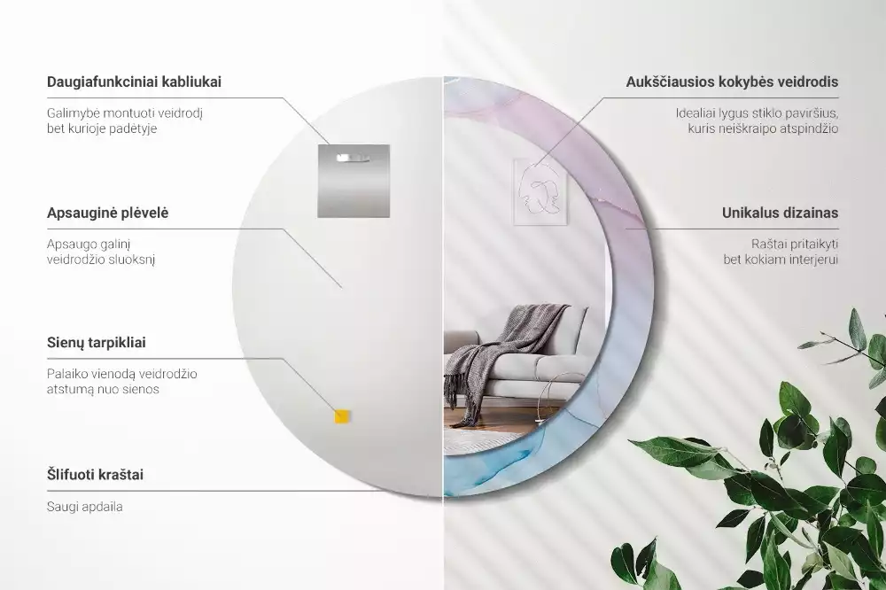 Rund spegel med tryckt ram Marmor stil