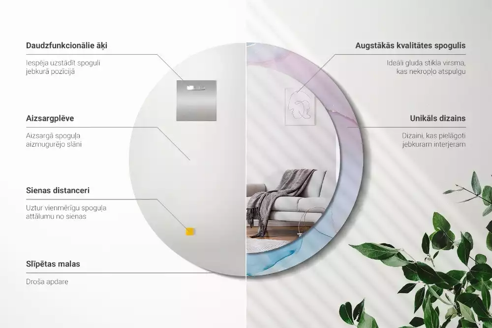 Rund spegel med tryckt ram Marmor stil