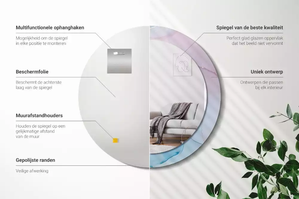 Rund spegel med tryckt ram Marmor stil