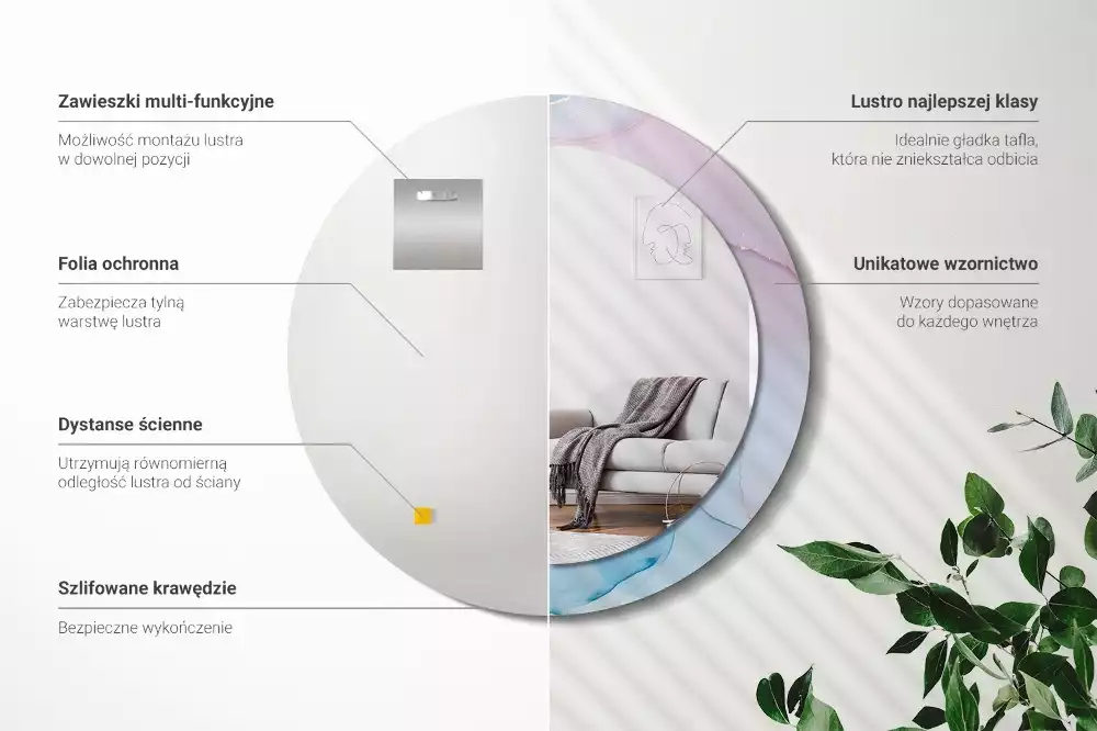 Rund spegel med tryckt ram Marmor stil