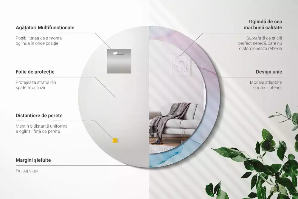 Rund spegel med tryckt ram Marmor stil