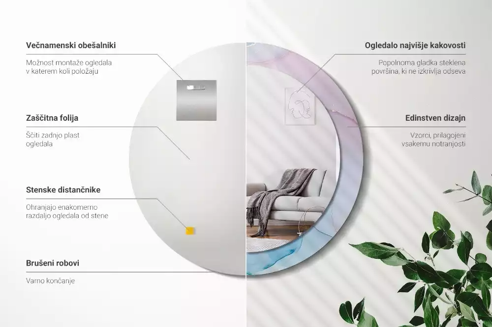 Rund spegel med tryckt ram Marmor stil