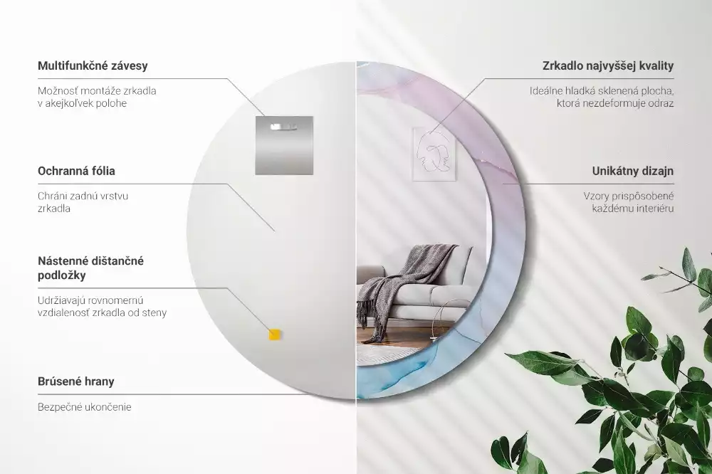 Rund spegel med tryckt ram Marmor stil