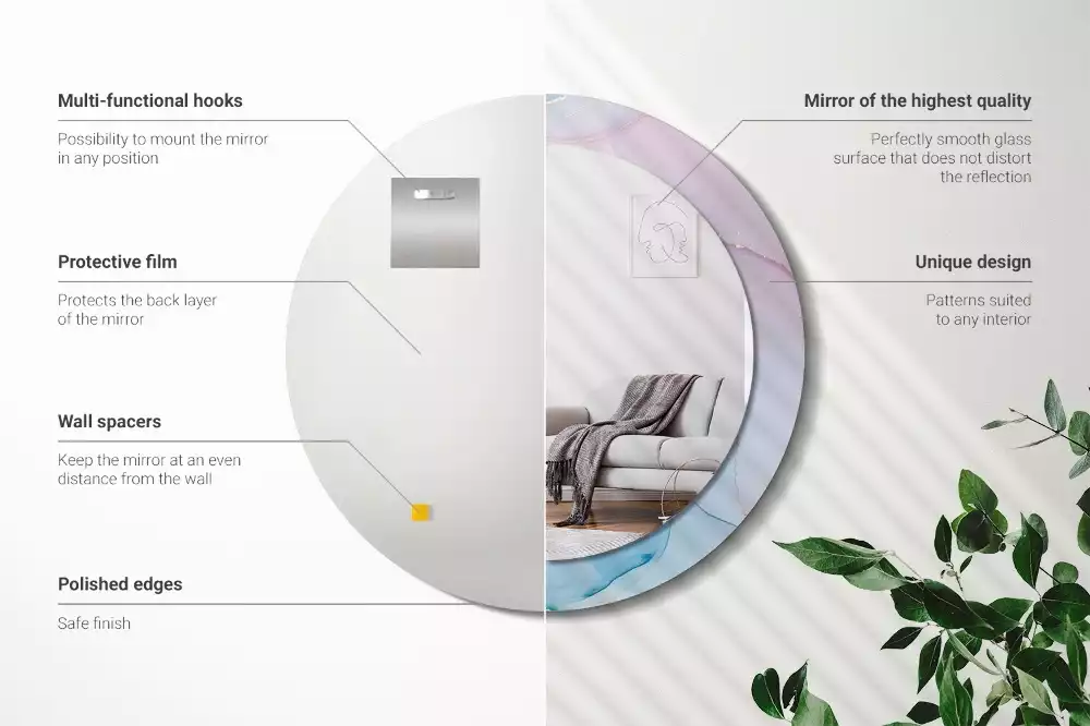 Rund spegel med tryckt ram Marmor stil