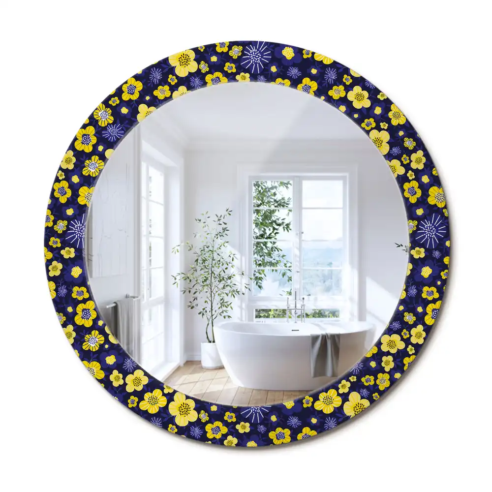 Rund spegel med tryckt ram Små blommor