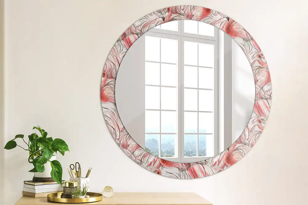 Rund spegel med tryckt Flamingos