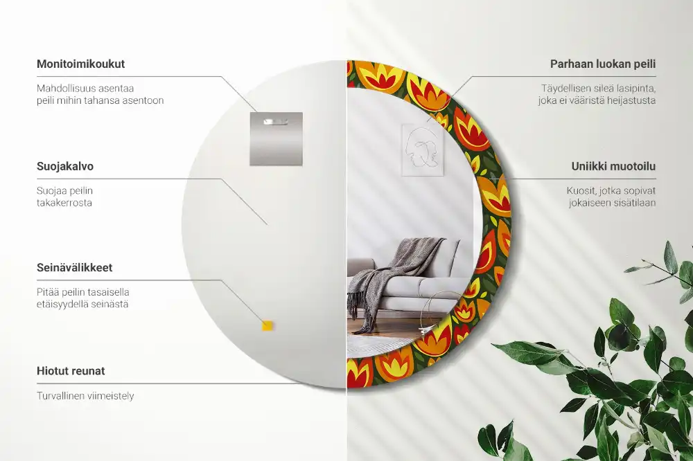 Rund spegel med tryckt ram Retro tulpaner
