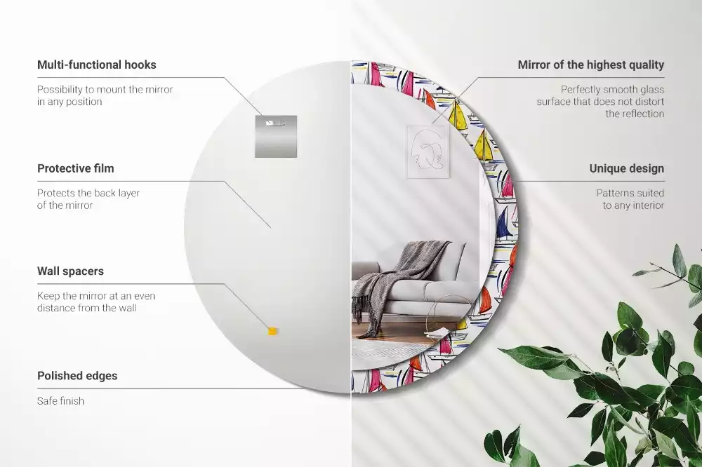 Rund spegel med tryckt ram Färgglada båtar