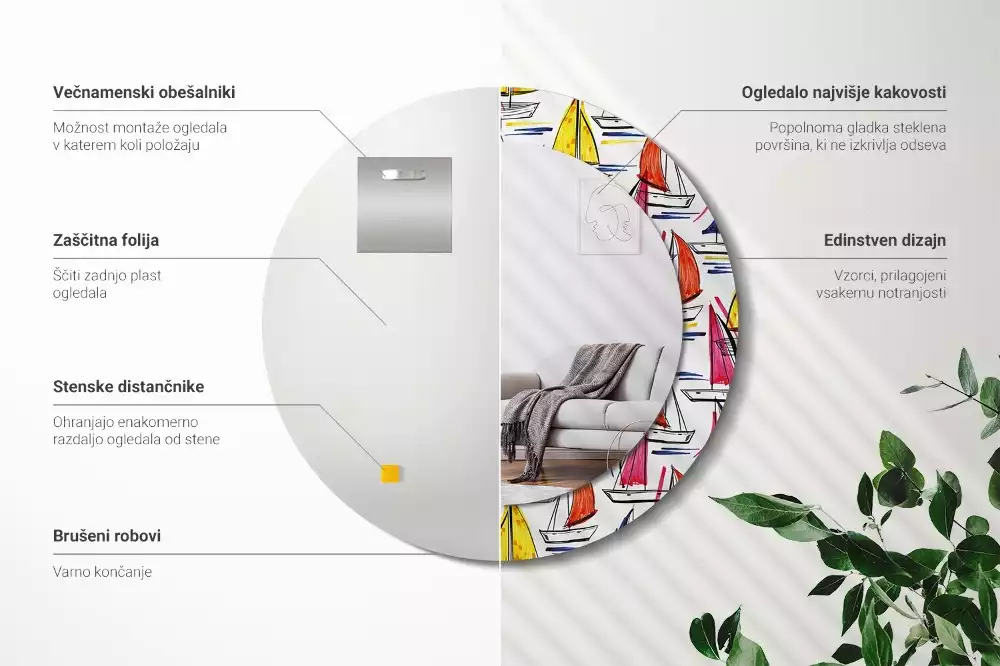 Rund spegel med tryckt ram Färgglada båtar