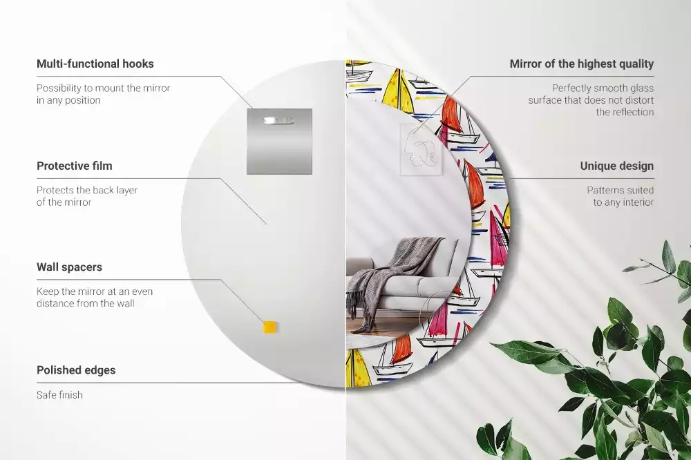 Rund spegel med tryckt ram Färgglada båtar