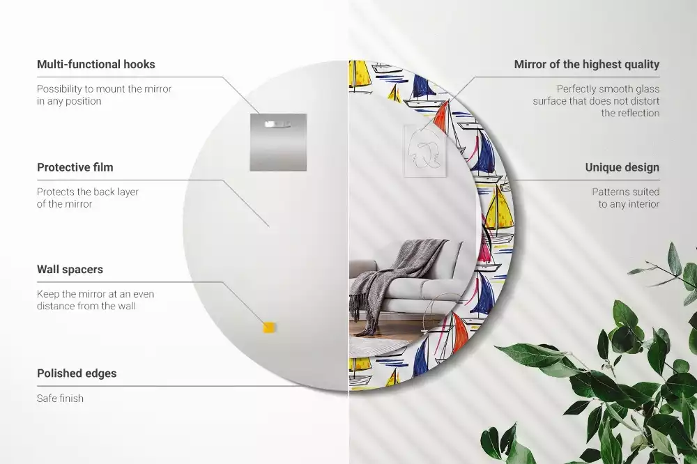 Rund spegel med tryckt ram Färgglada båtar