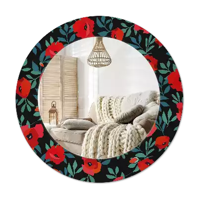 Rund spegel med tryckt Röd vallmo