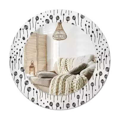 Rund spegel med tryckt Blomma teckning