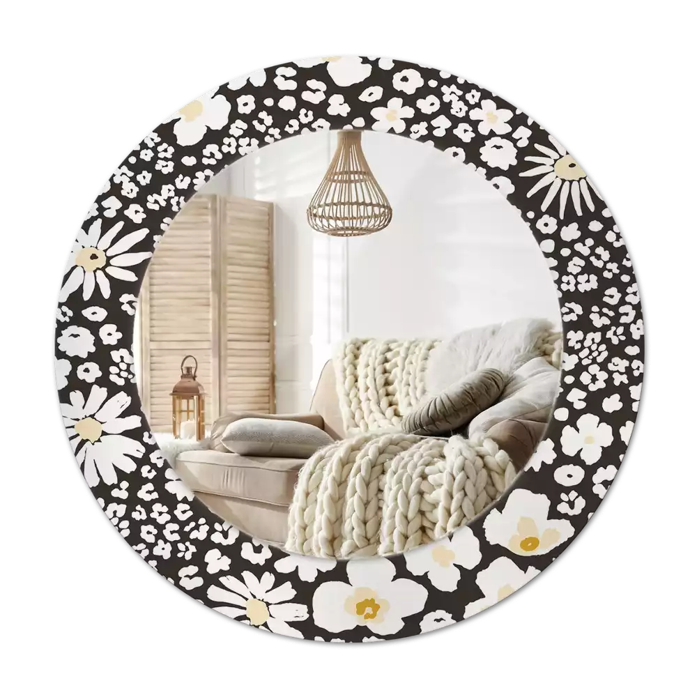 Rond spegel med tryckt ram Tusenskönor