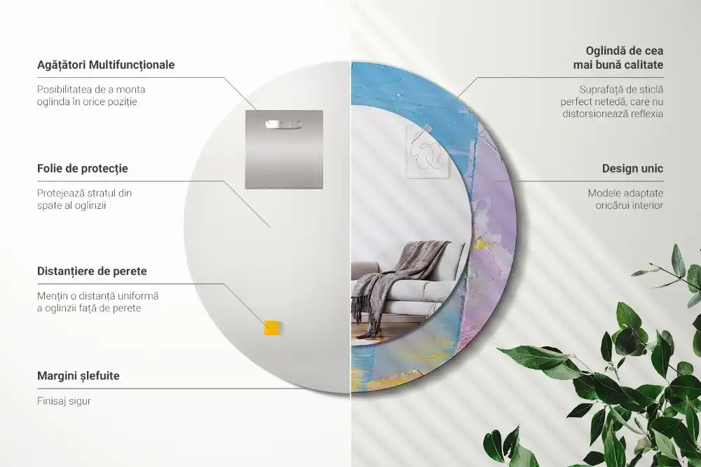 Rund spegel med tryckt Oljefärg konsistens