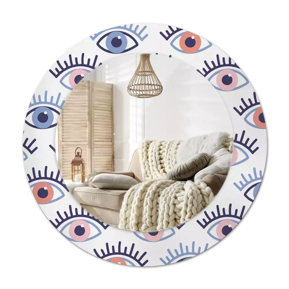 Rond spegel med tryckt ram Ögon