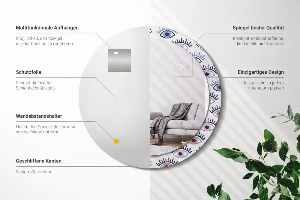 Rund spegel med tryckt ram Ögon