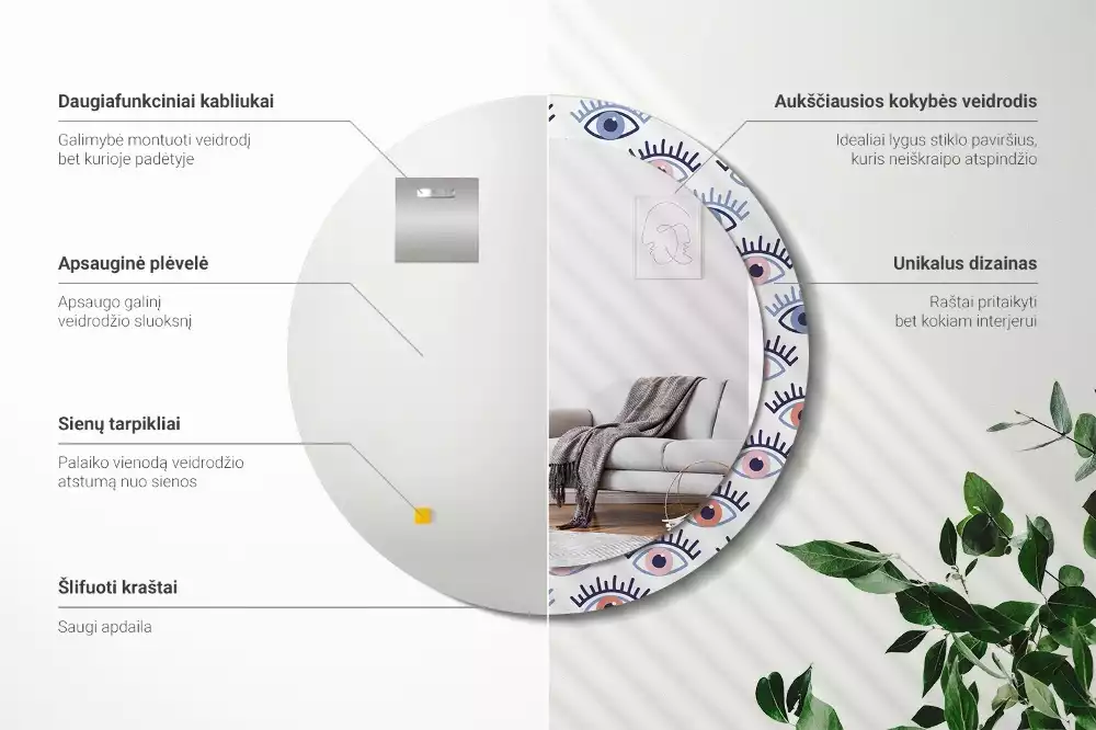 Rund spegel med tryckt ram Ögon