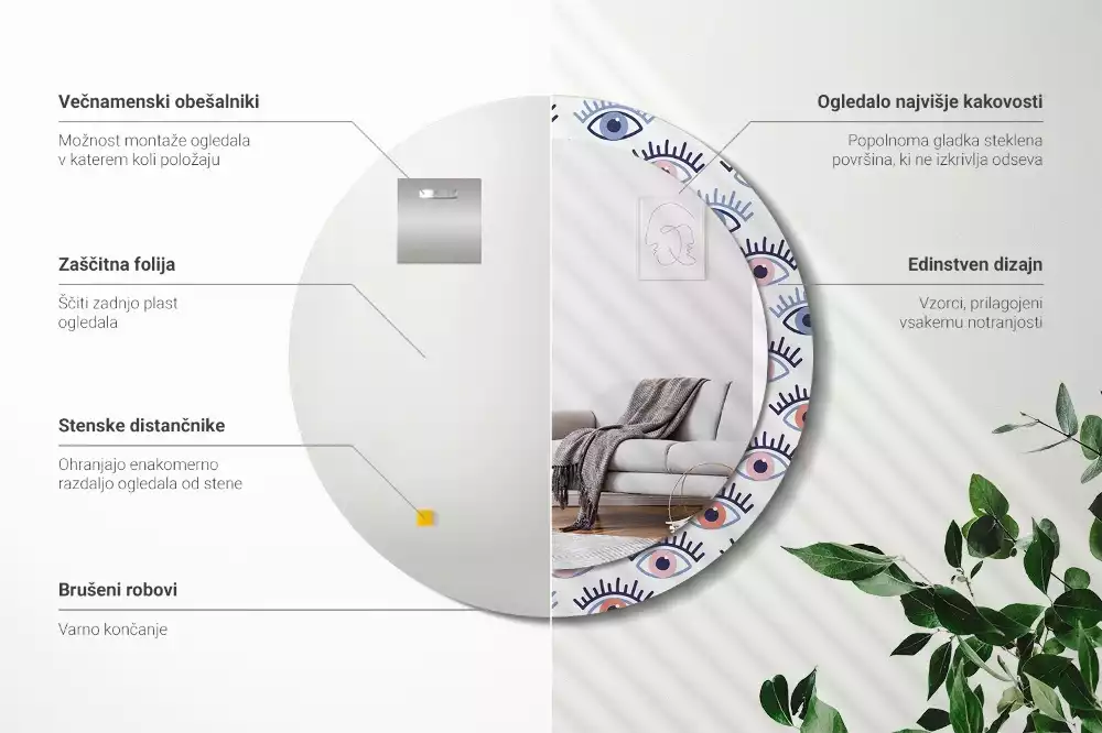 Rund spegel med tryckt ram Ögon