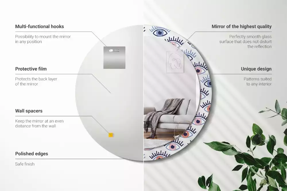 Rund spegel med tryckt ram Ögon