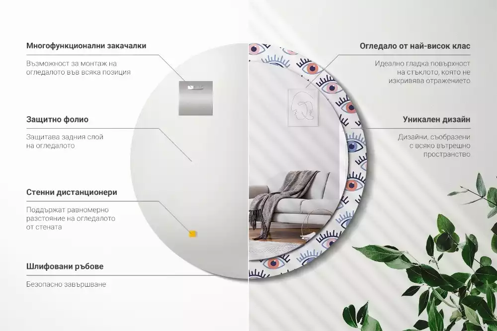 Rund spegel med tryckt ram Ögon