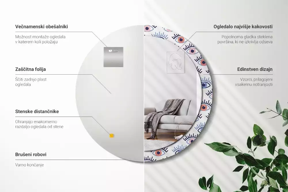 Rund spegel med tryckt ram Ögon