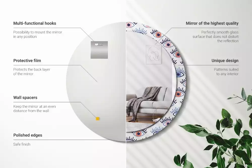 Rund spegel med tryckt ram Ögon