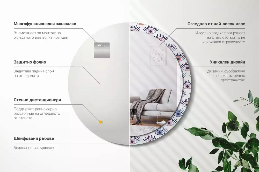 Rund spegel med tryckt ram Ögon