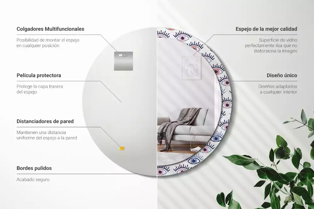 Rund spegel med tryckt ram Ögon