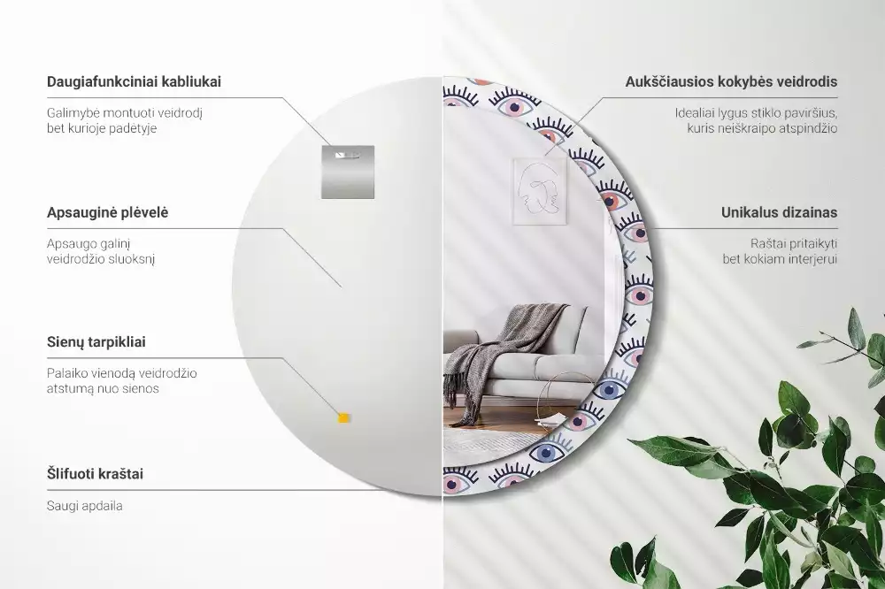 Rund spegel med tryckt ram Ögon