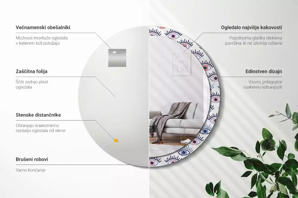 Rund spegel med tryckt ram Ögon