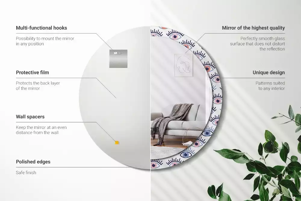 Rund spegel med tryckt ram Ögon