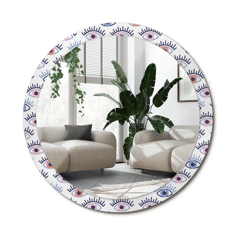 Rund spegel med tryckt ram Ögon
