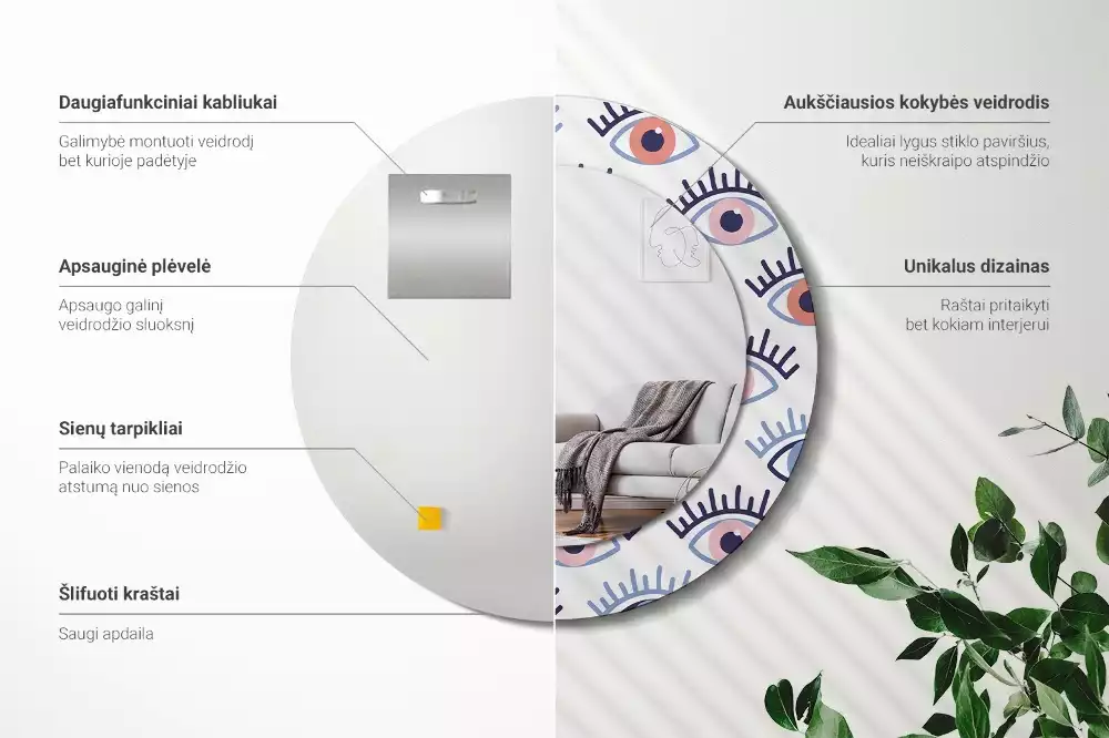 Rund spegel med tryckt ram Ögon