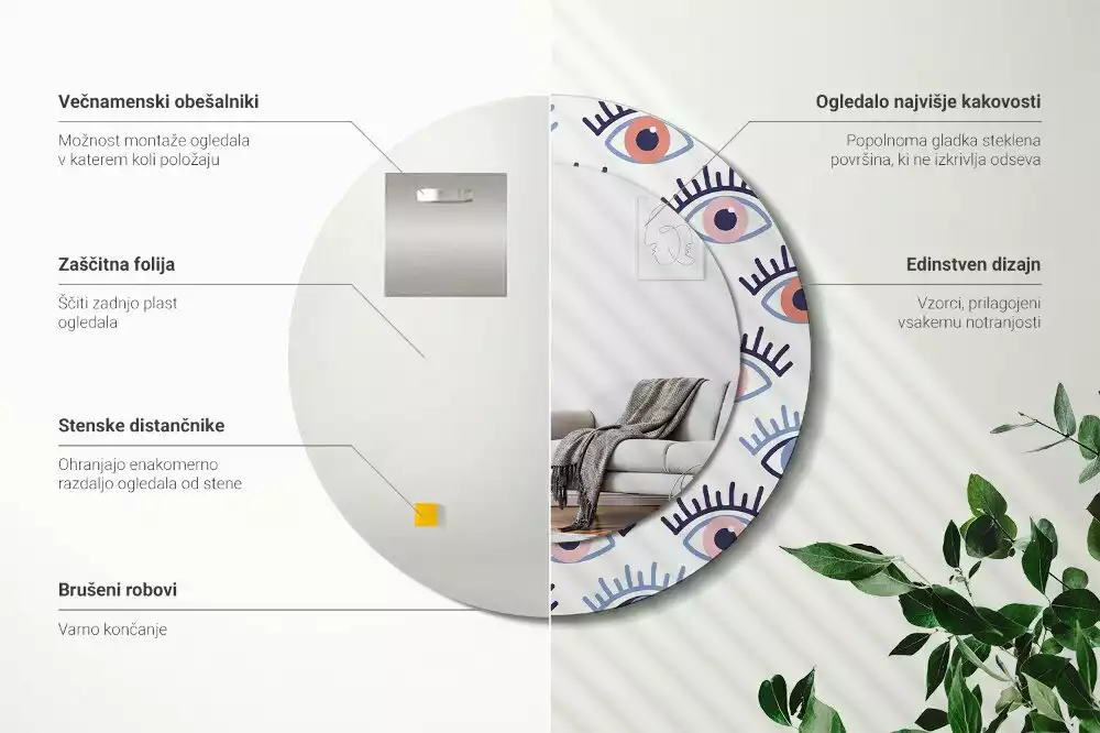 Rund spegel med tryckt ram Ögon