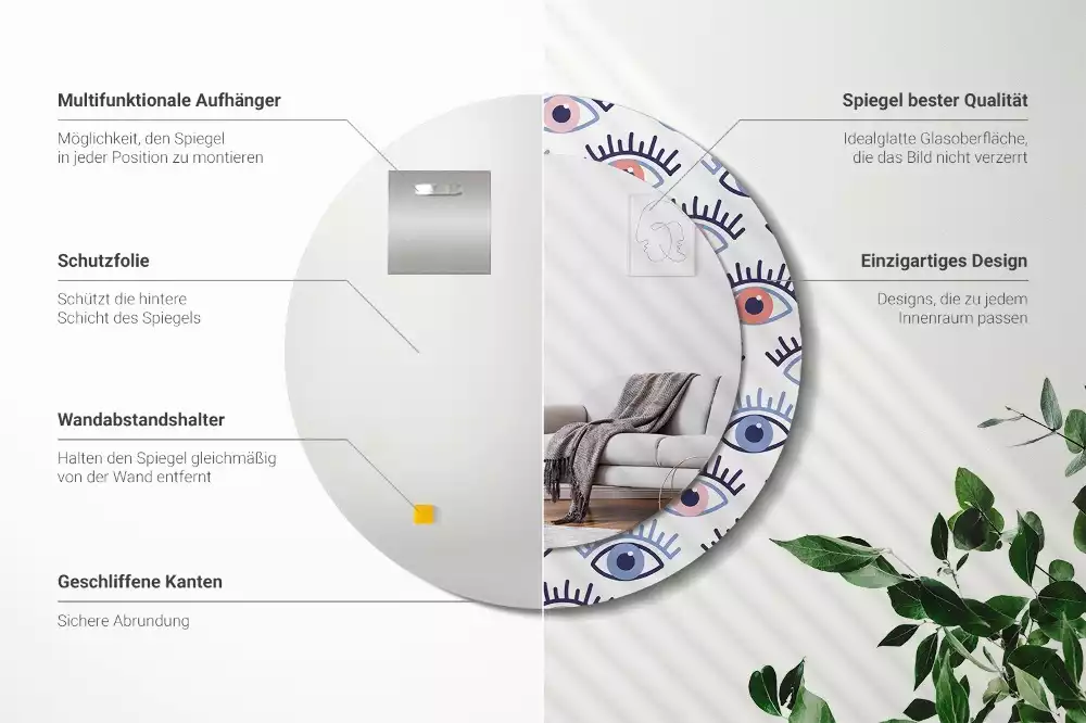 Rund spegel med tryckt ram Ögon