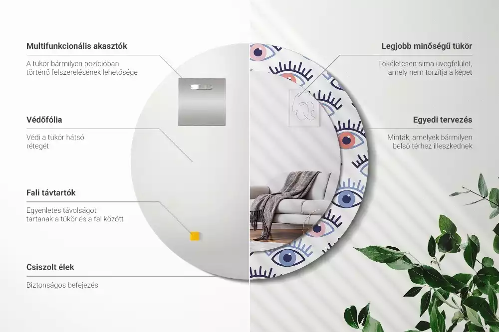 Rund spegel med tryckt ram Ögon