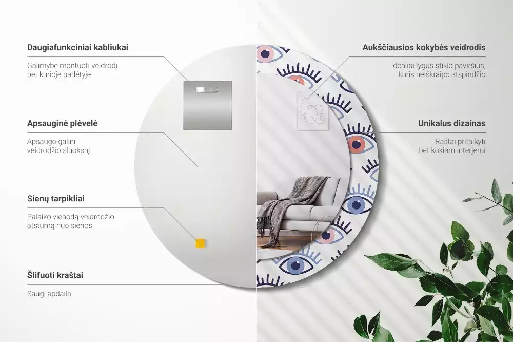 Rund spegel med tryckt ram Ögon