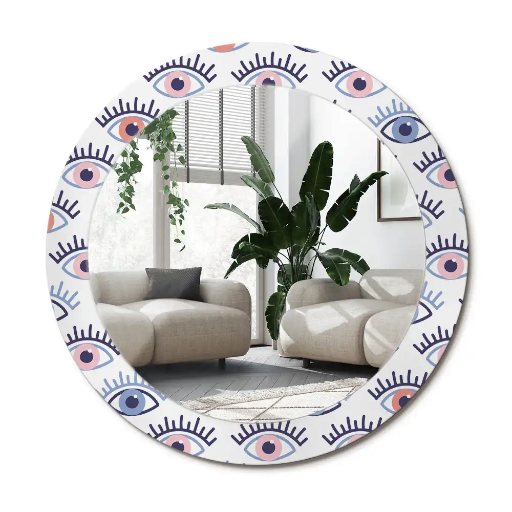 Rund spegel med tryckt ram Ögon