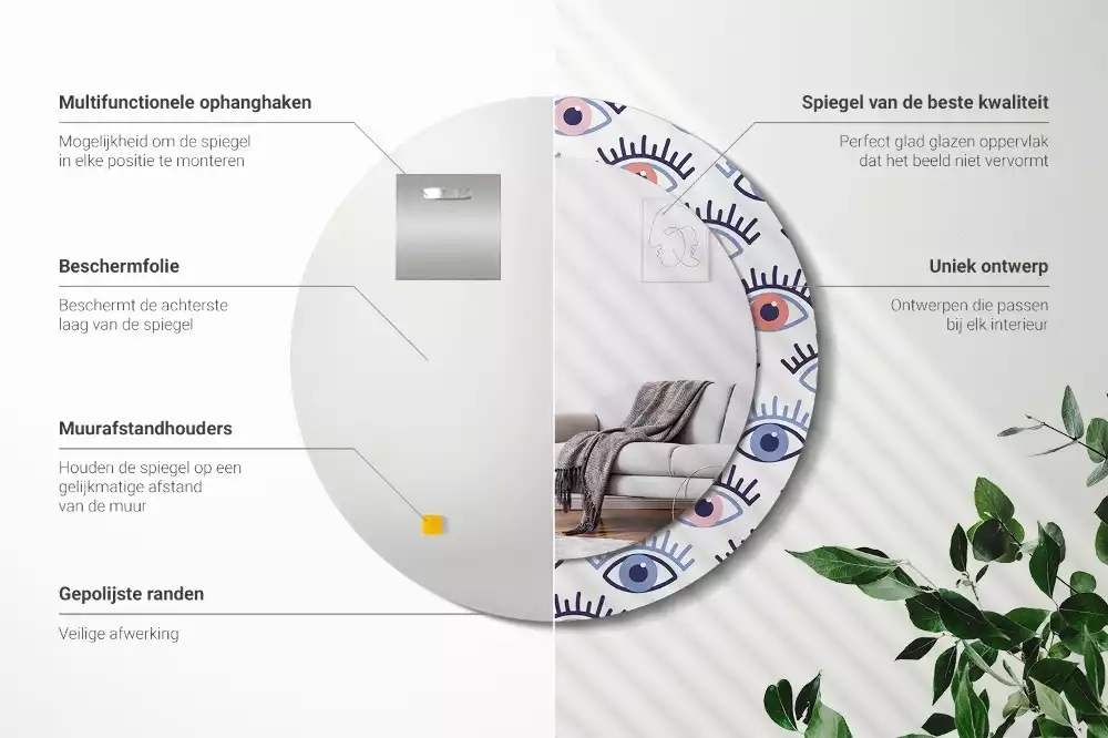 Rund spegel med tryckt ram Ögon