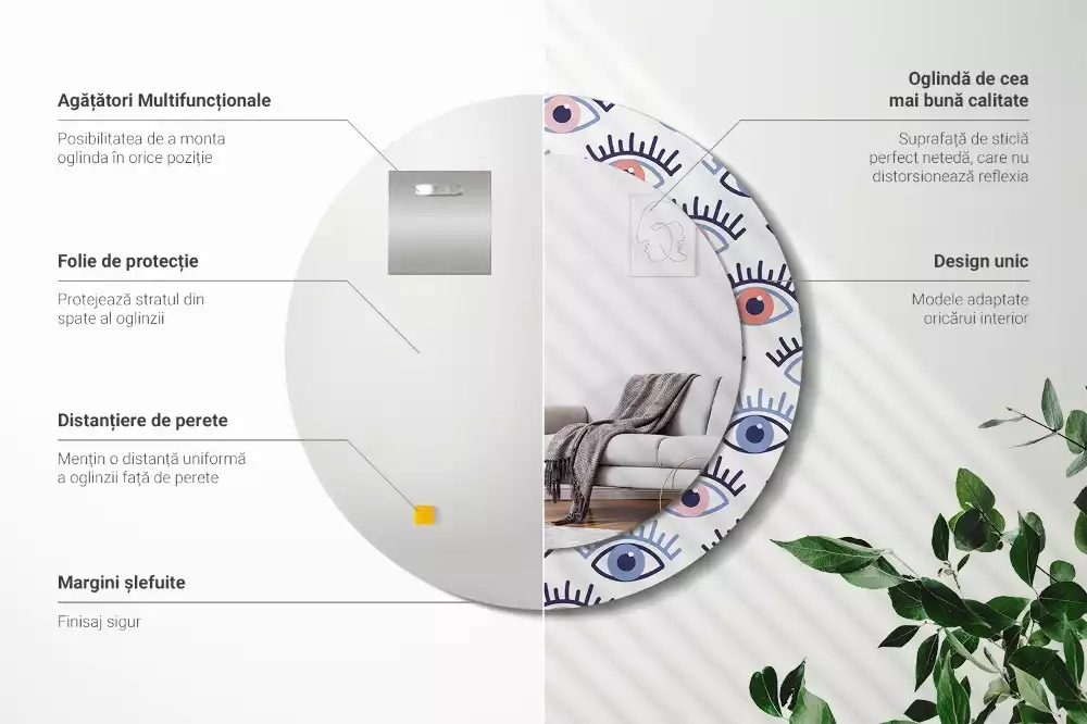 Rund spegel med tryckt ram Ögon