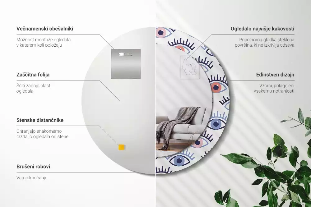 Rund spegel med tryckt ram Ögon