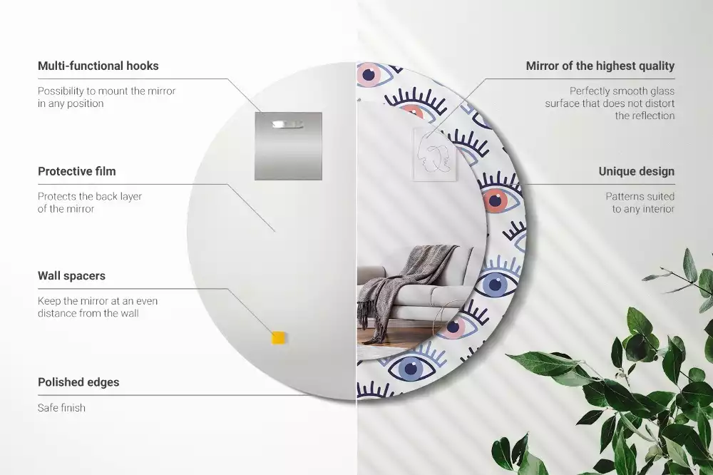 Rund spegel med tryckt ram Ögon